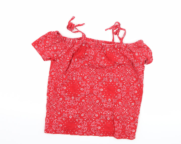OshKosh B’gosh Girls Red Paisley  Basic T-Shirt Size 8 Years  - Cut Out Shoulder