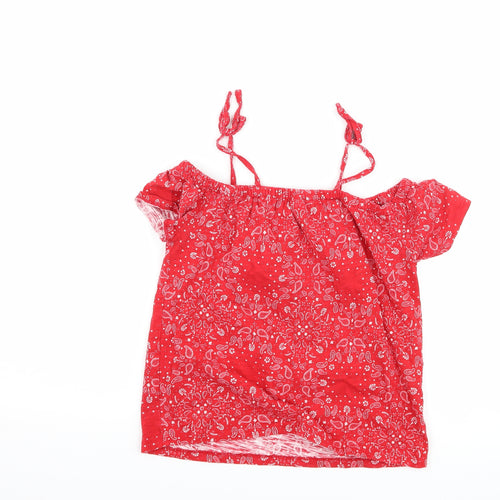 OshKosh B’gosh Girls Red Paisley  Basic T-Shirt Size 8 Years  - Cut Out Shoulder