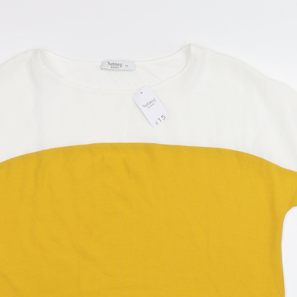Nutmeg Womens Yellow Colourblock  Basic T-Shirt Size 16