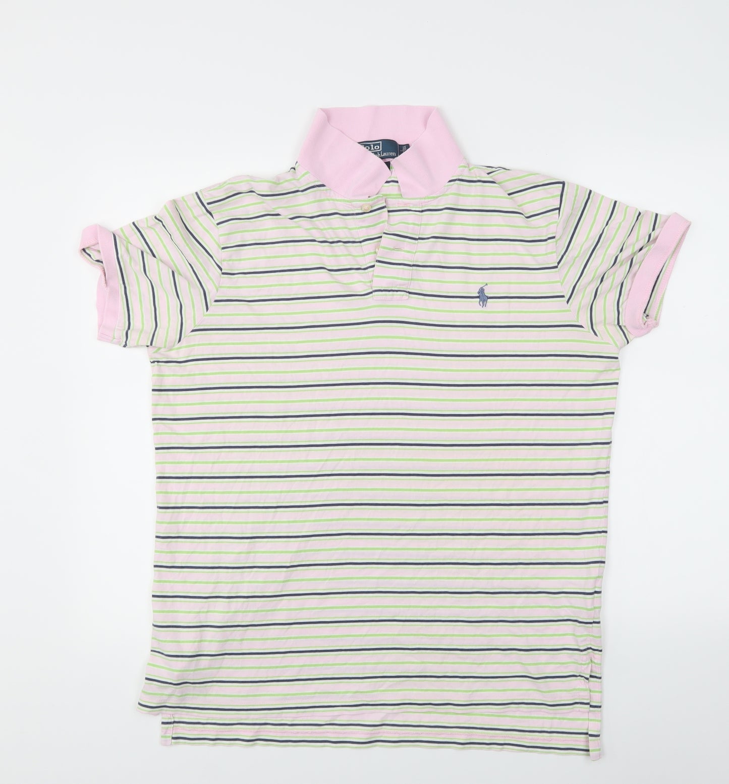 Ralph Lauren Mens Pink Striped   Polo Size L