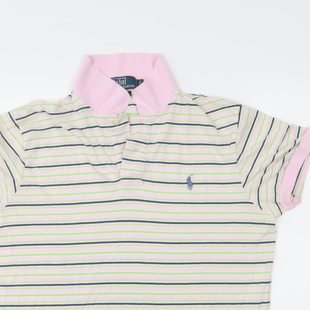 Ralph Lauren Mens Pink Striped   Polo Size L
