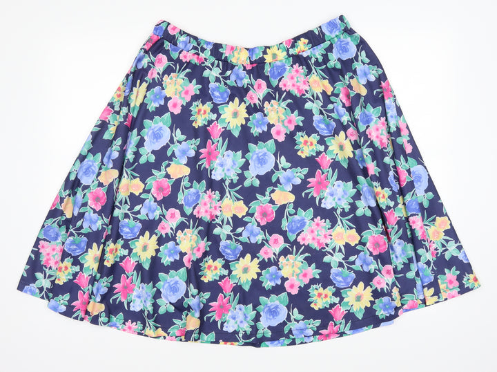 Classic Womens Blue Floral Skater Skirt Size 33 in
