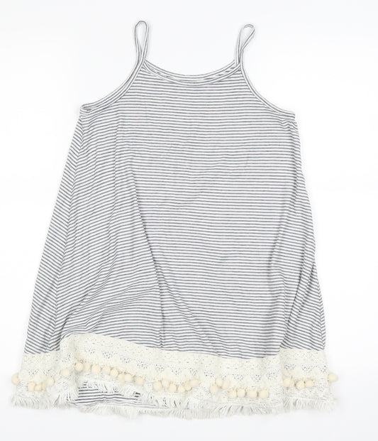 Front view of Next girls’ white striped a-line, size 7, years