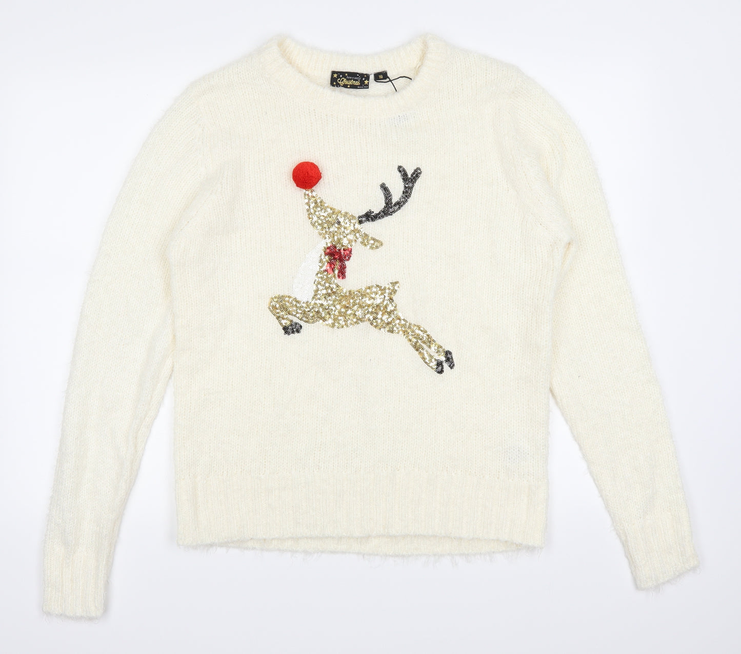 Brave Soul Womens Ivory   Pullover Jumper Size 18  - chrismtas