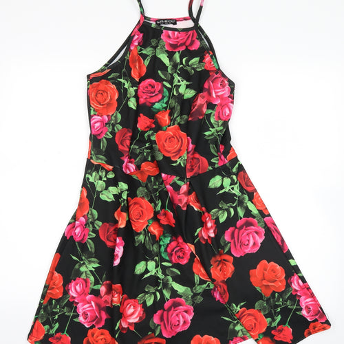 Select Womens Black Floral  Skater Dress  Size 14