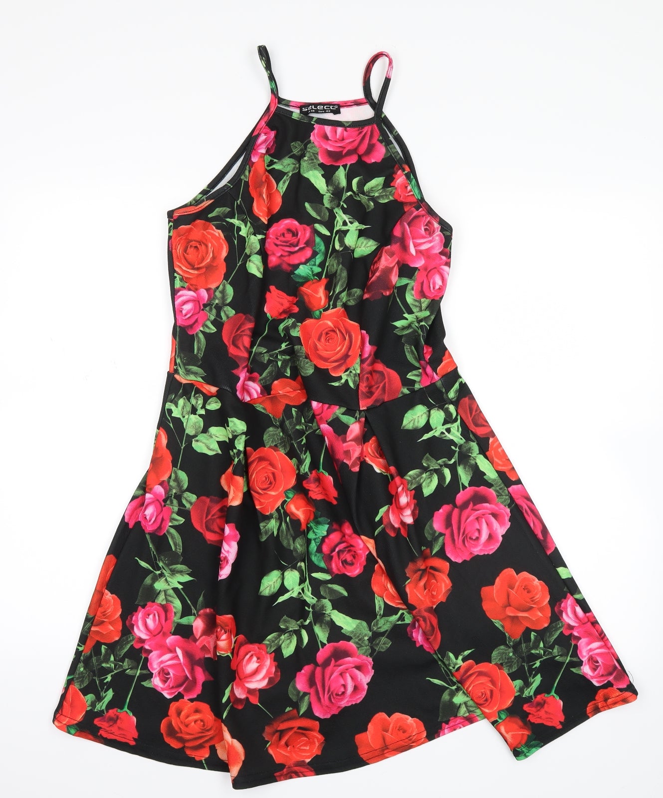 Select Womens Black Floral  Skater Dress  Size 14