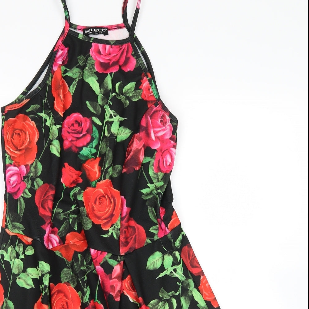 Select Womens Black Floral  Skater Dress  Size 14