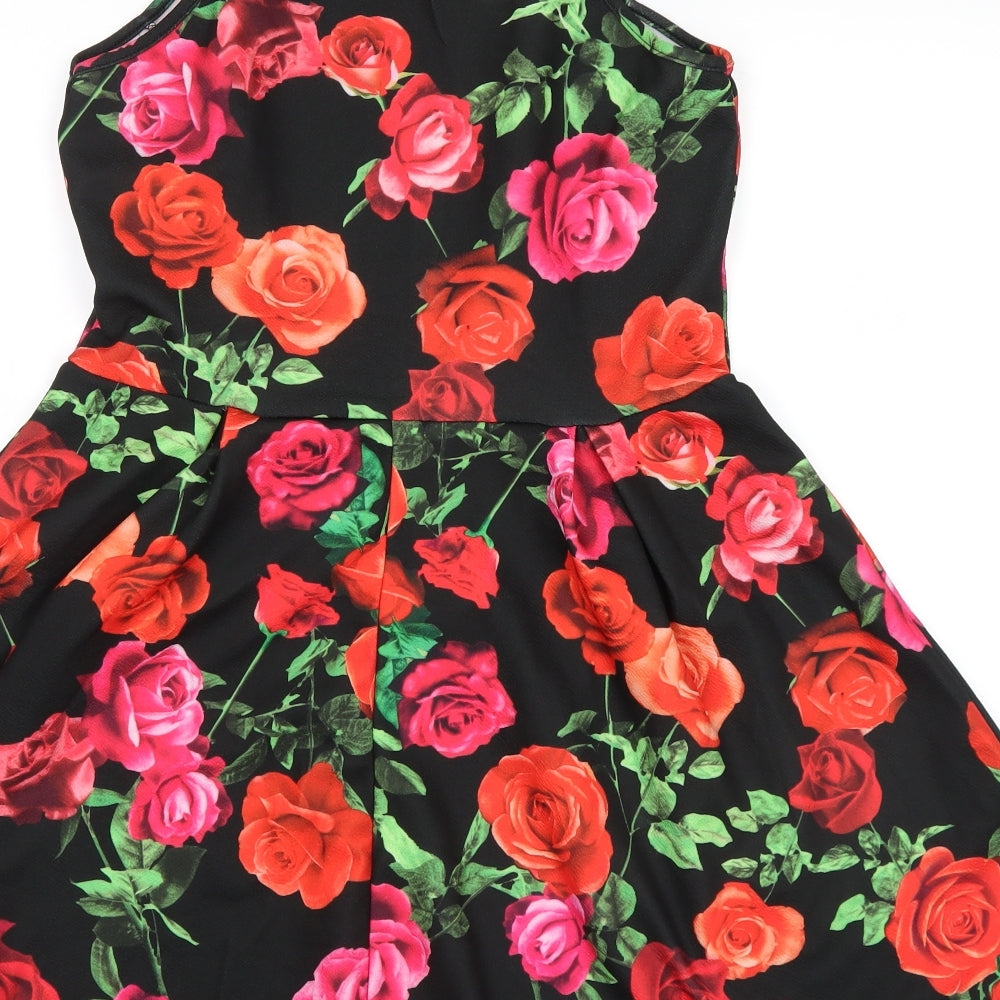 Select Womens Black Floral  Skater Dress  Size 14