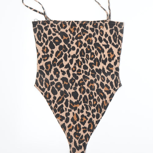 Boohoo Womens Beige Animal Print  Bodysuit One-Piece Size 8