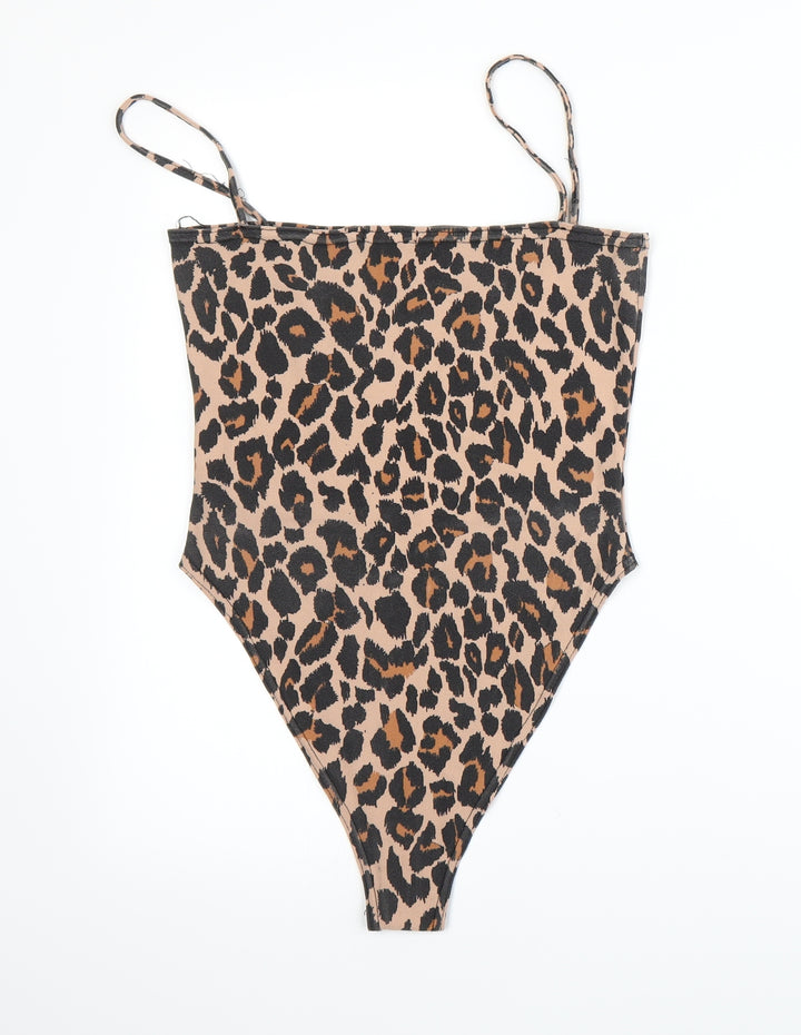 Boohoo Womens Beige Animal Print Bodysuit One-Piece Size 8