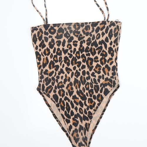 Boohoo Womens Beige Animal Print  Bodysuit One-Piece Size 8