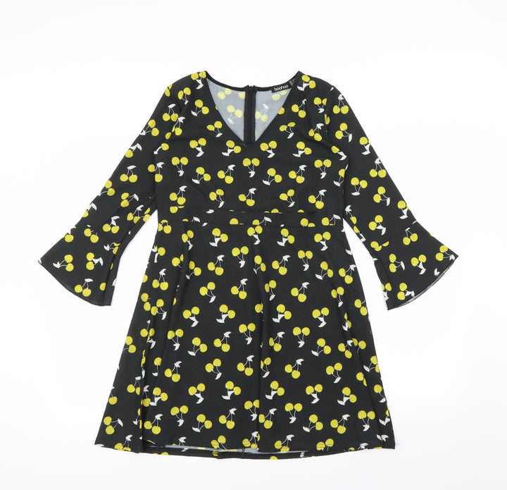 Boohoo Womens Black Polka Dot  Fit & Flare  Size 10
