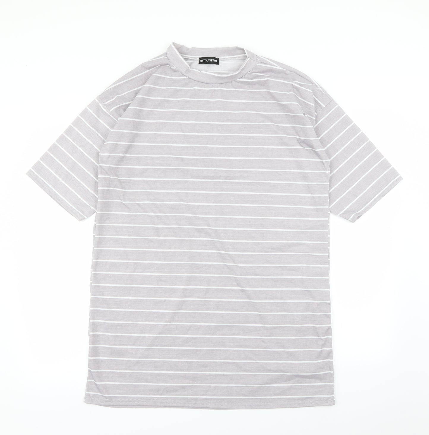 Prettylitlething Womens Grey Striped  Basic T-Shirt Size 8