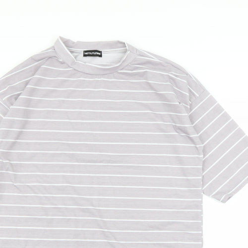 Prettylitlething Womens Grey Striped  Basic T-Shirt Size 8