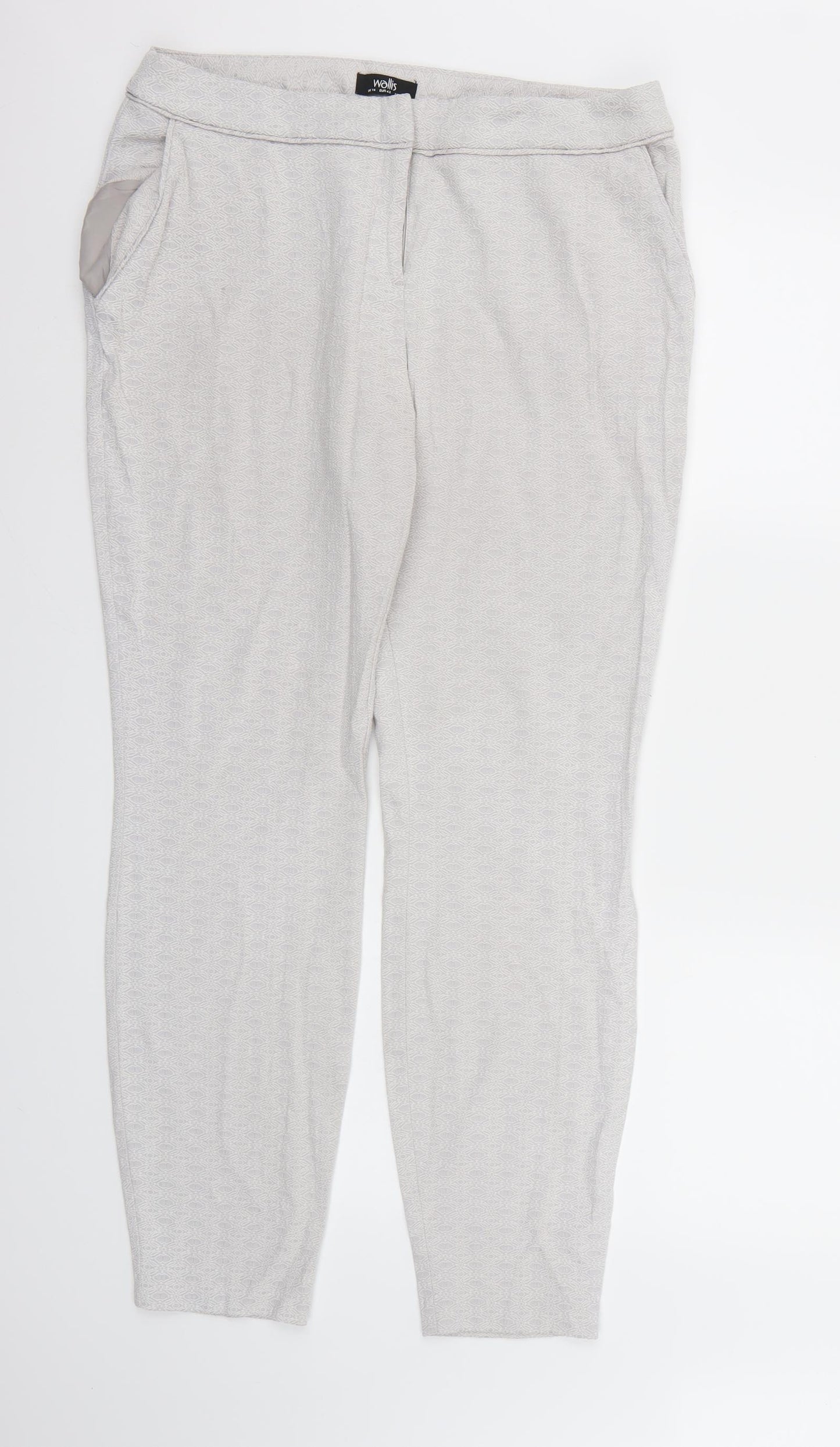 Wallis Womens Grey Geometric Rayon Trousers  Size 14 L28 in
