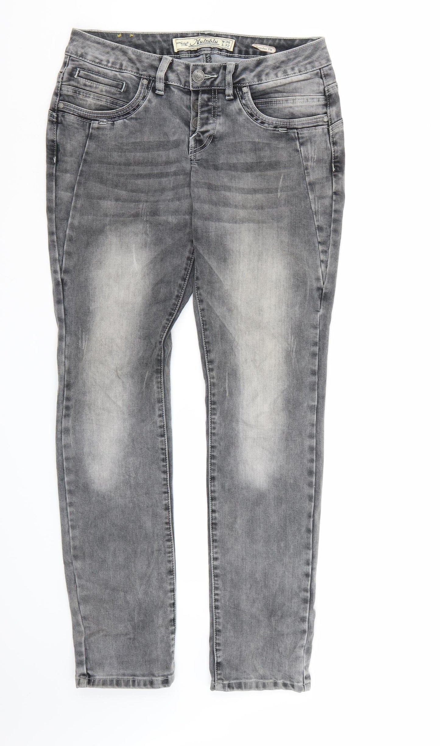 Multiblu Mens Grey  Denim Straight Jeans  L32 in