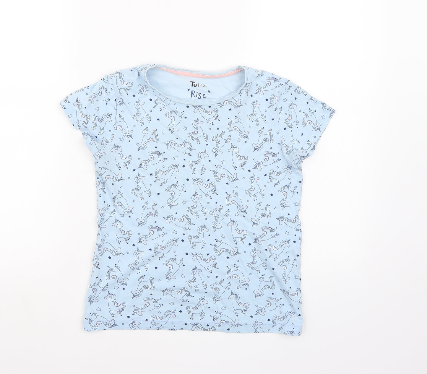 TU Girls Blue   Basic T-Shirt Size 10-11 Years  - unicorn print