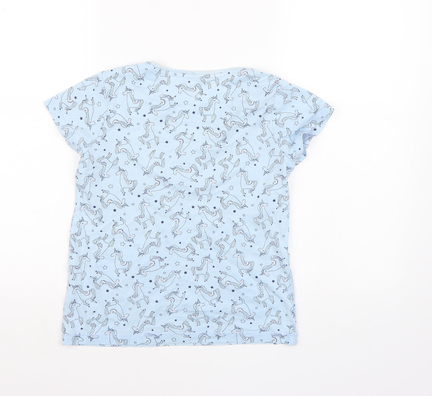 TU Girls Blue   Basic T-Shirt Size 10-11 Years  - unicorn print