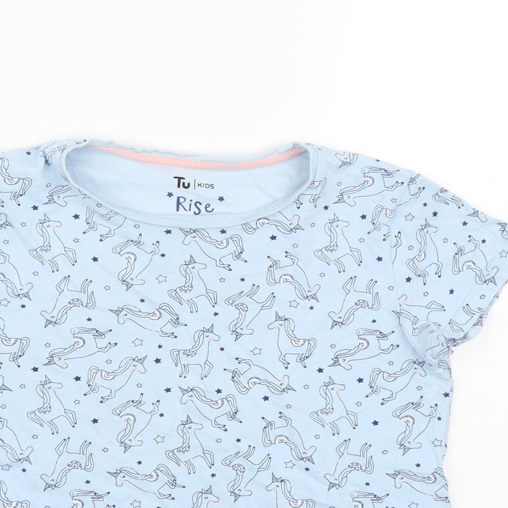 TU Girls Blue   Basic T-Shirt Size 10-11 Years  - unicorn print