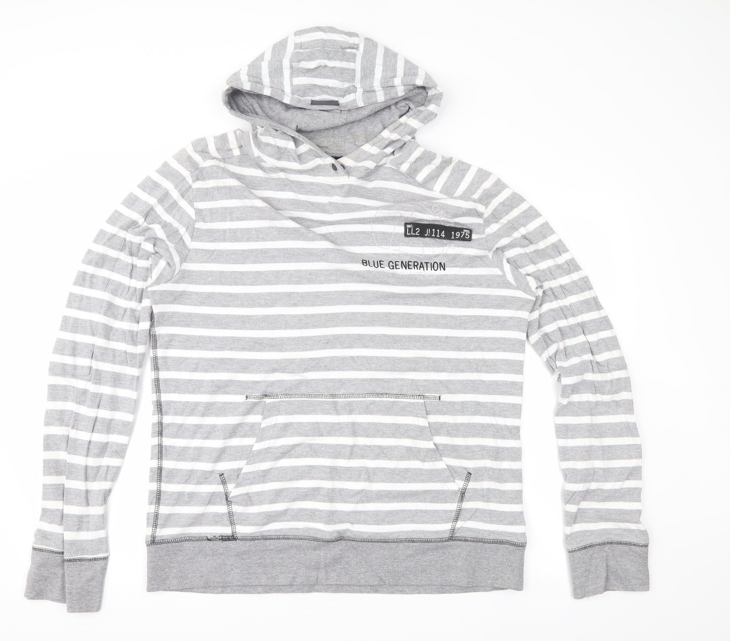 JACK & JONES Mens Grey Striped Jersey Pullover Hoodie Size XL