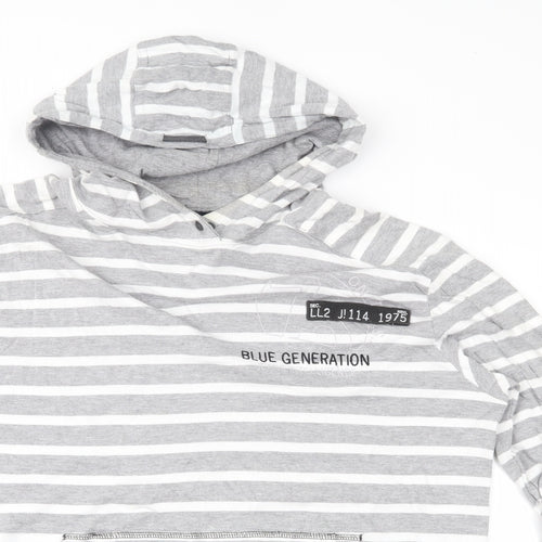 JACK & JONES Mens Grey Striped Jersey Pullover Hoodie Size XL