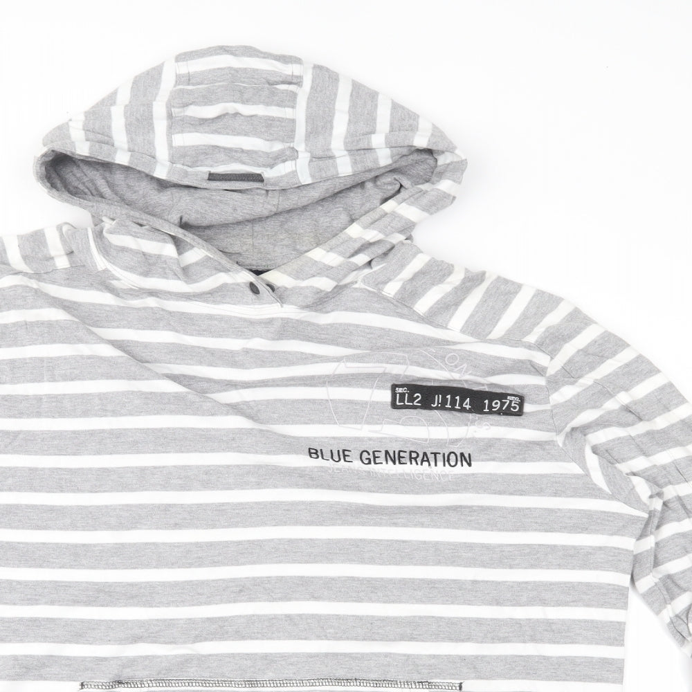 JACK & JONES Mens Grey Striped Jersey Pullover Hoodie Size XL