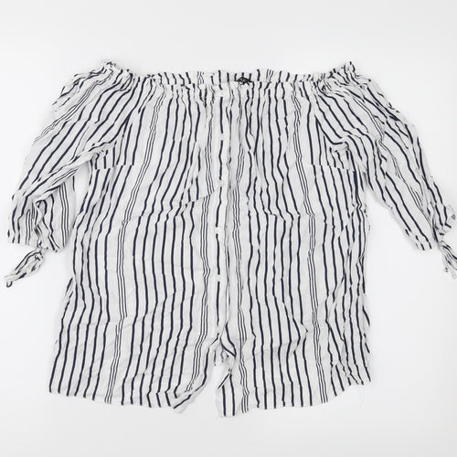 F&F Womens White Striped  Basic Blouse Size 8