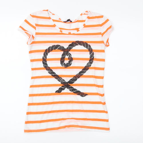 Therapy Womens White Striped Jersey Basic T-Shirt Size 8