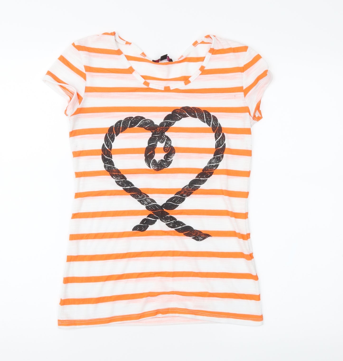 Therapy Womens White Striped Jersey Basic T-Shirt Size 8