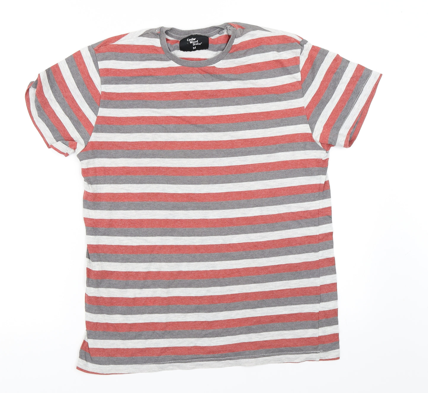 Cedar Wood State Mens Grey Striped   T-Shirt Size M