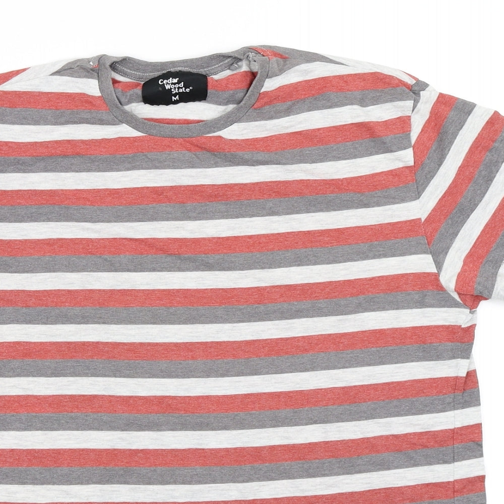 Cedar Wood State Mens Grey Striped   T-Shirt Size M