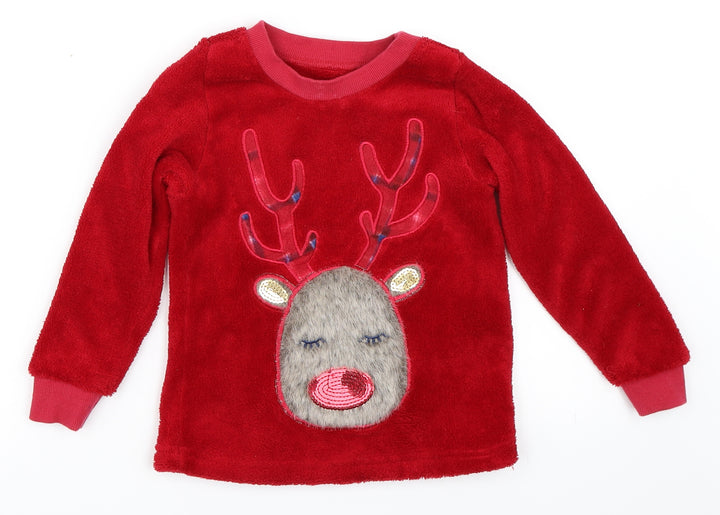 Matalan Girls Red Pullover Sweatshirt Size 5 Years - Christmas reindeer