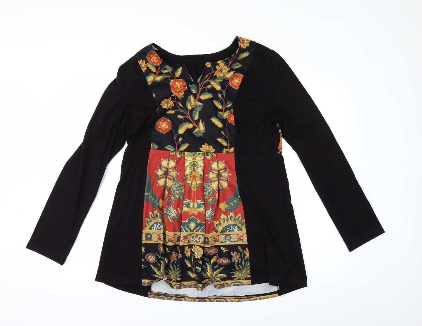 Preworn Womens Black Floral  Tunic Blouse Size L