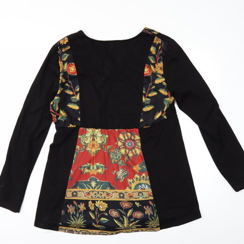 Preworn Womens Black Floral  Tunic Blouse Size L