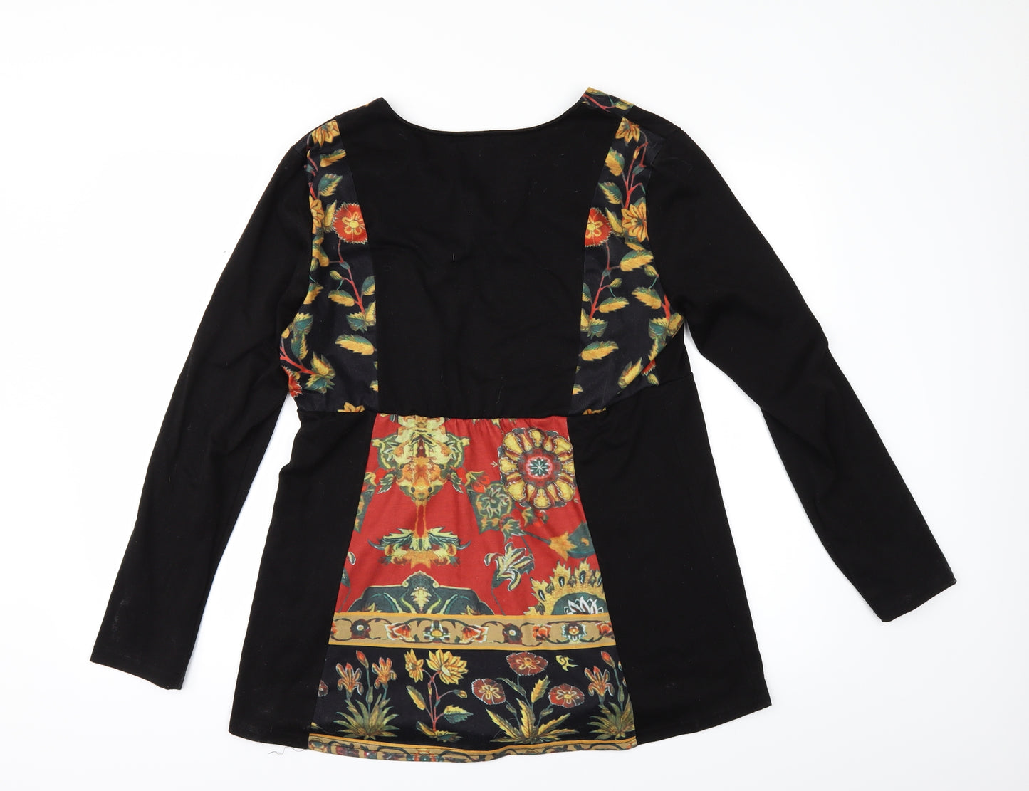 Preworn Womens Black Floral  Tunic Blouse Size L