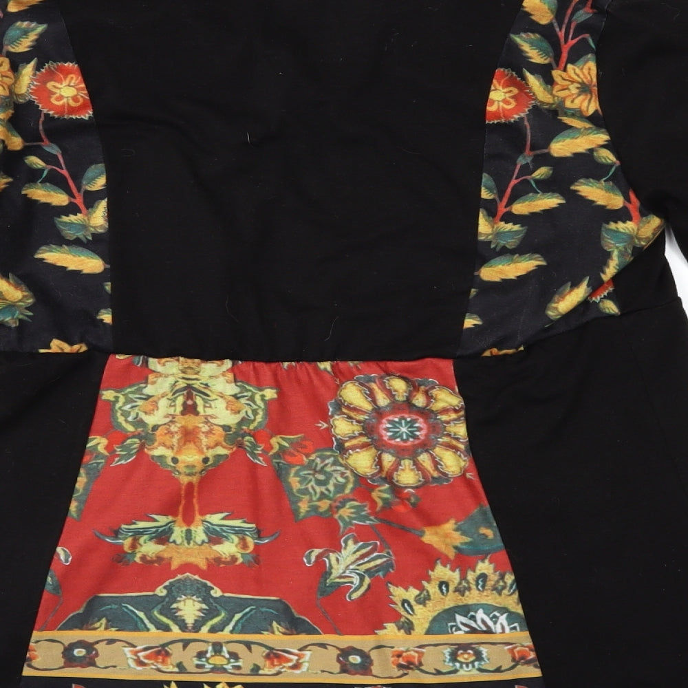 Preworn Womens Black Floral  Tunic Blouse Size L
