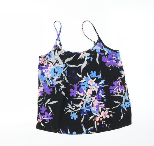 Front view of George women’s black floral camisole blouse, size UK 8
