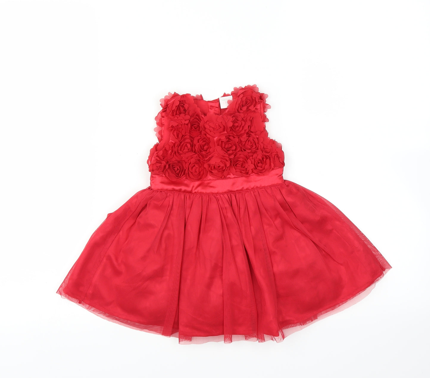 Mini Club Girls Red   Fit & Flare  Size 3-6 Months  - floral detail