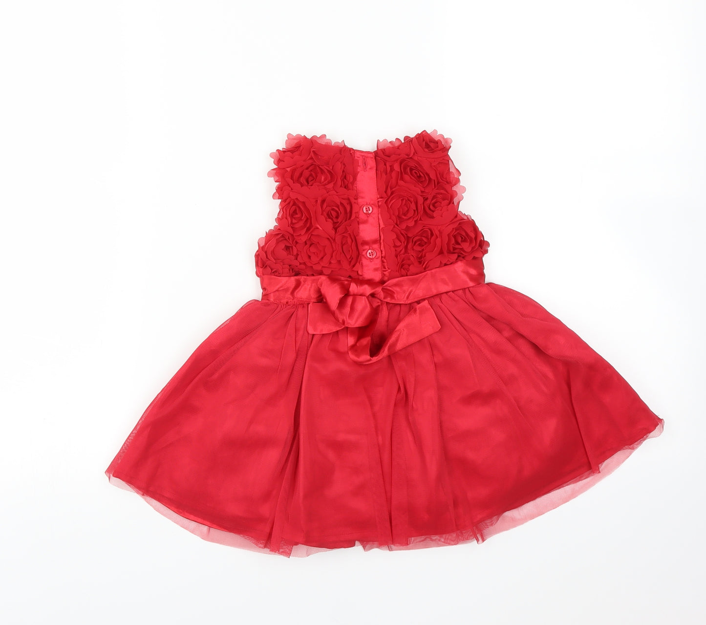 Mini Club Girls Red   Fit & Flare  Size 3-6 Months  - floral detail