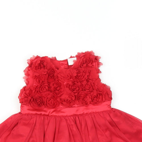 Mini Club Girls Red   Fit & Flare  Size 3-6 Months  - floral detail