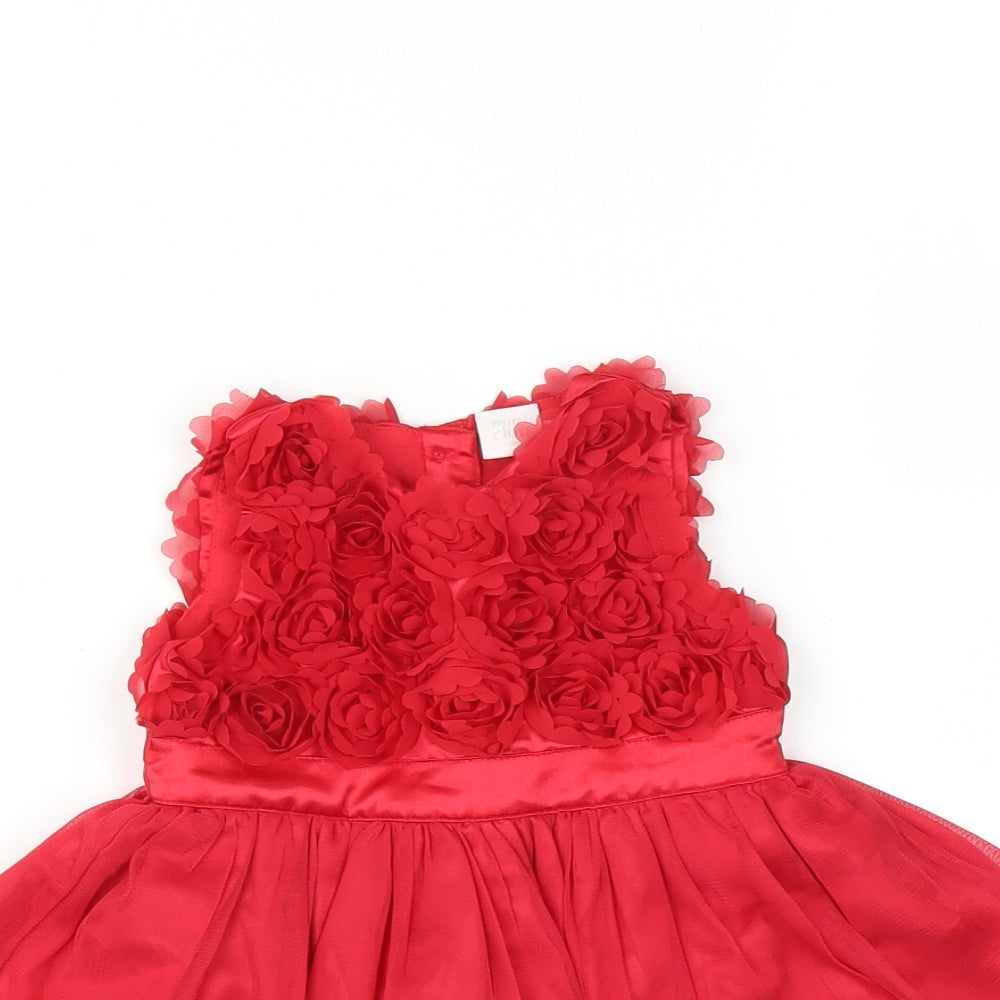 Mini Club Girls Red   Fit & Flare  Size 3-6 Months  - floral detail