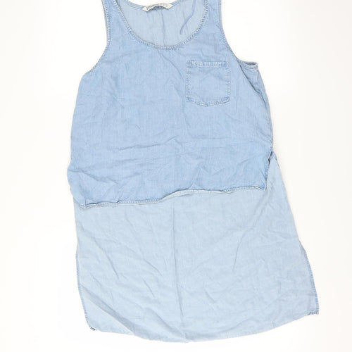 Zara Womens Blue   Basic Blouse Size M  - DIP HEM