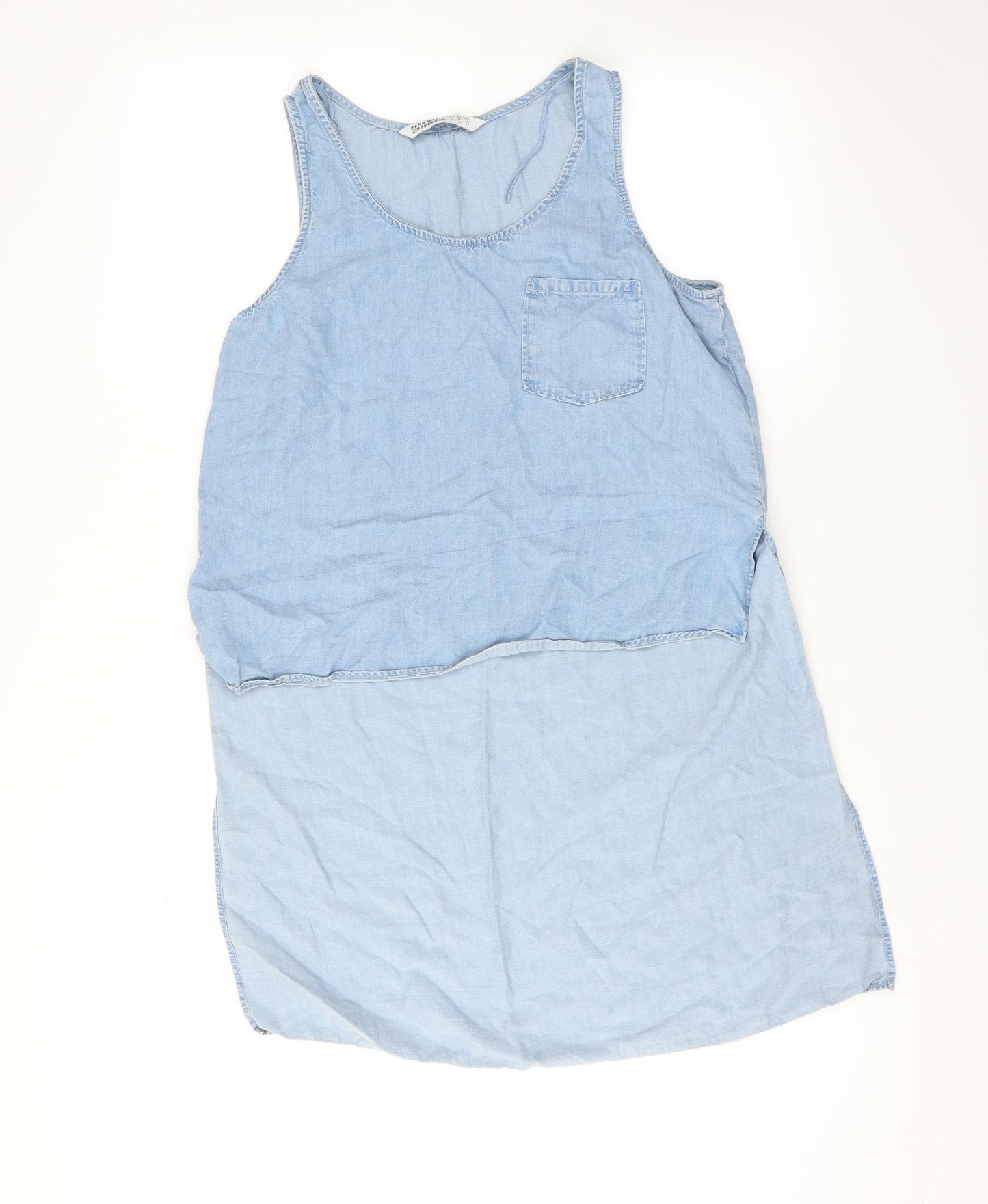 Zara Womens Blue   Basic Blouse Size M  - DIP HEM