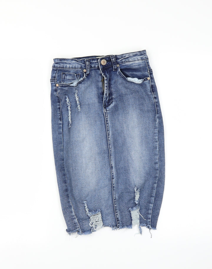 Girl VIVI Womens Blue Straight & Pencil Skirt Size 8 - DISTRESSED