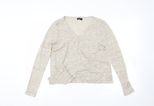 Front view of F&F women’s beige jumper, size UK 10, - wrap detail
