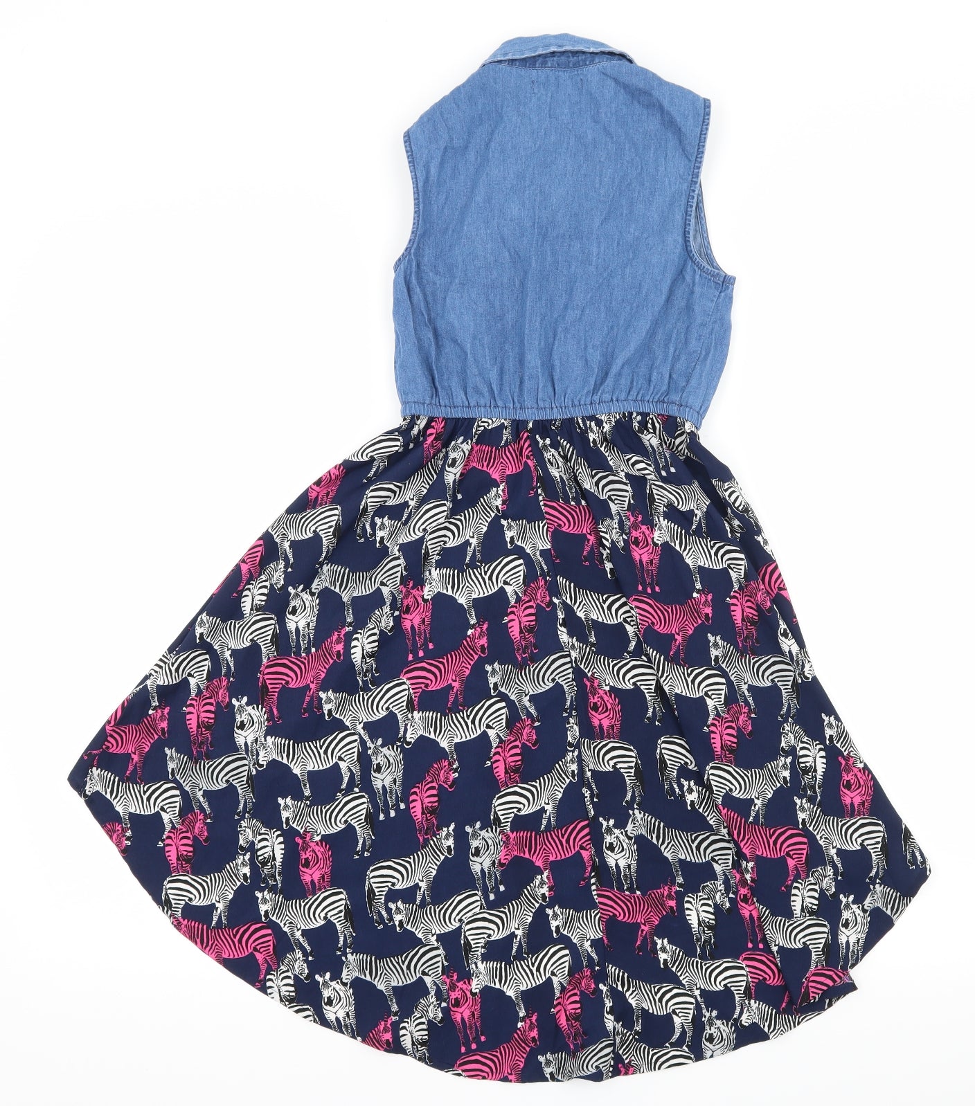 Blue Zoo Girls Blue Geometric Denim Fit & Flare  Size 7 Years  - Zebra