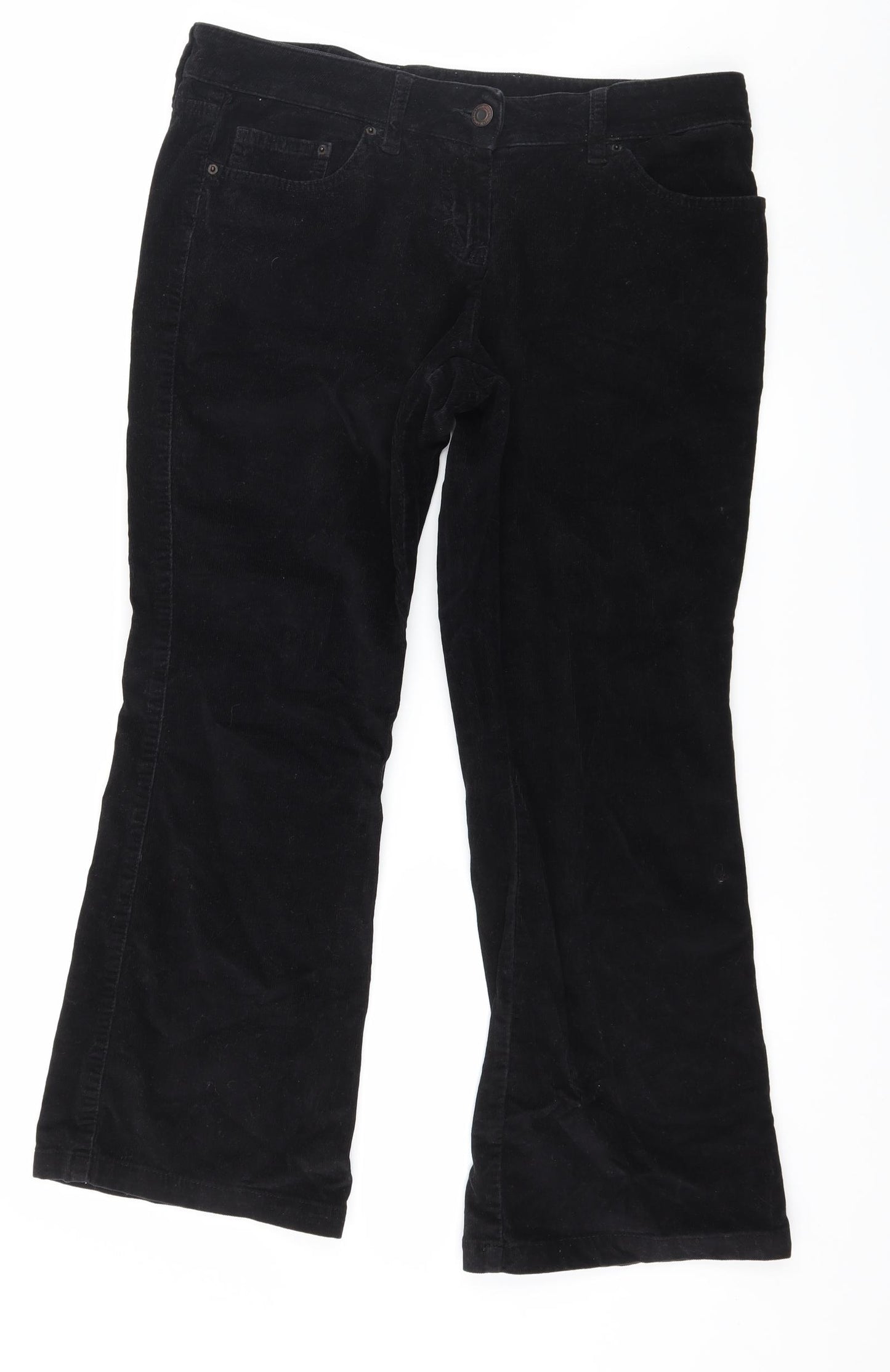 NEXT Womens Black  Corduroy Cropped Trousers Size 14 L26 in