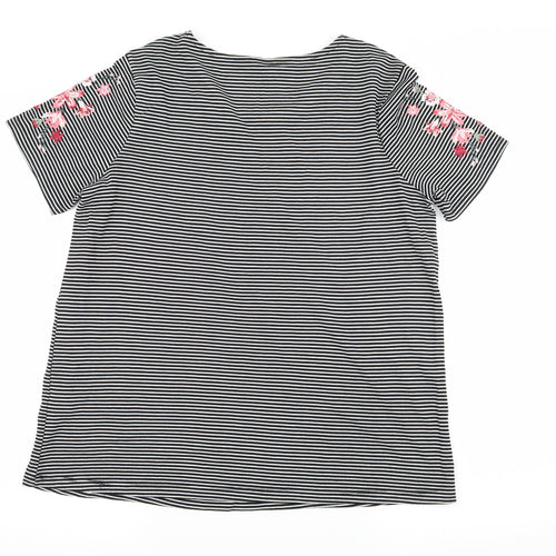 TU Womens Black Striped Jersey Basic T-Shirt Size 12  - Flower Detail