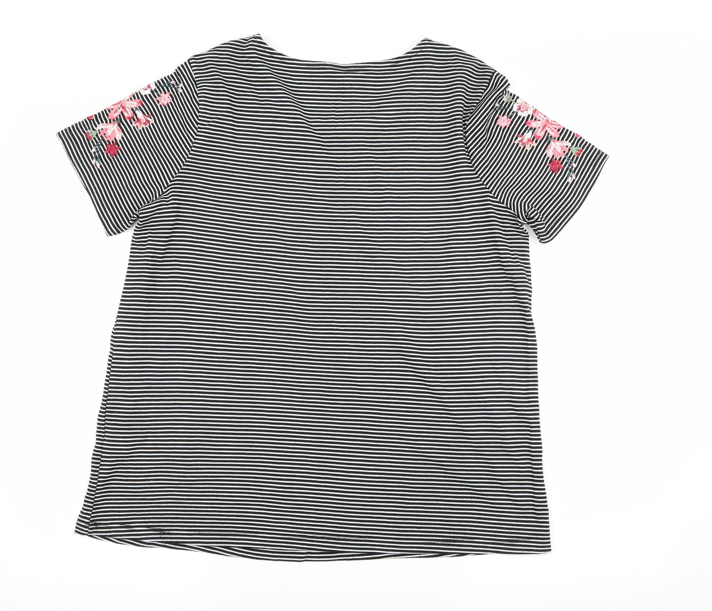 TU Womens Black Striped Jersey Basic T-Shirt Size 12  - Flower Detail