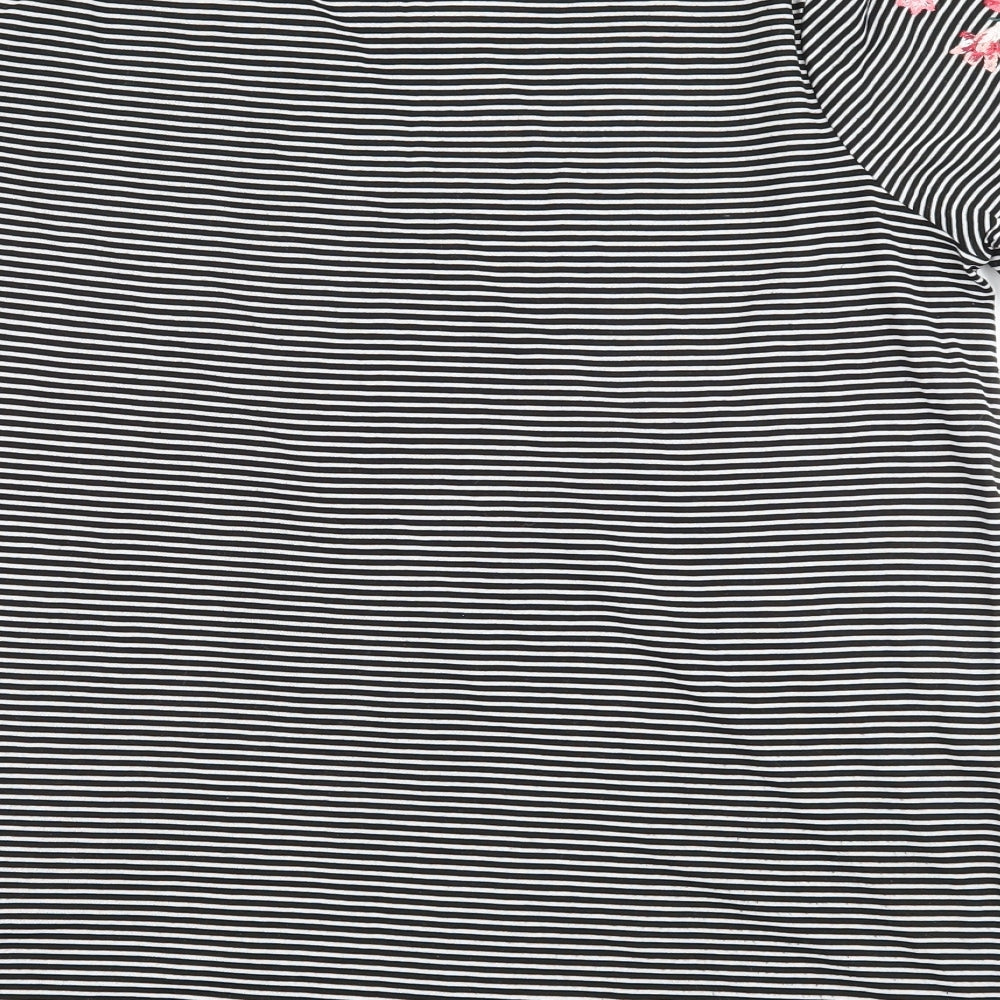 TU Womens Black Striped Jersey Basic T-Shirt Size 12  - Flower Detail